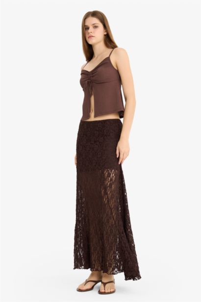 Lace High Waist Maxi Knitted Skirt