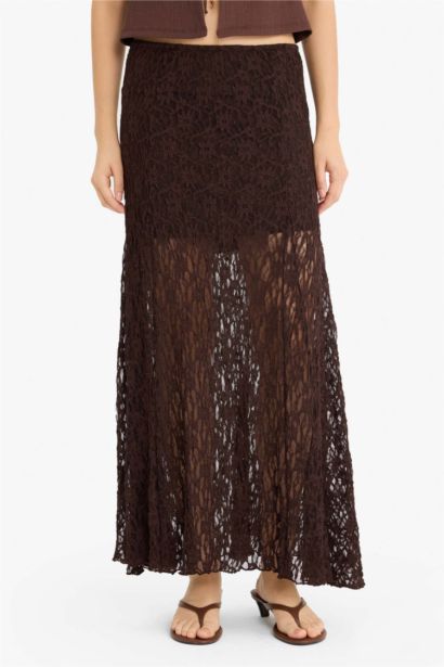 Lace High Waist Maxi Knitted Skirt