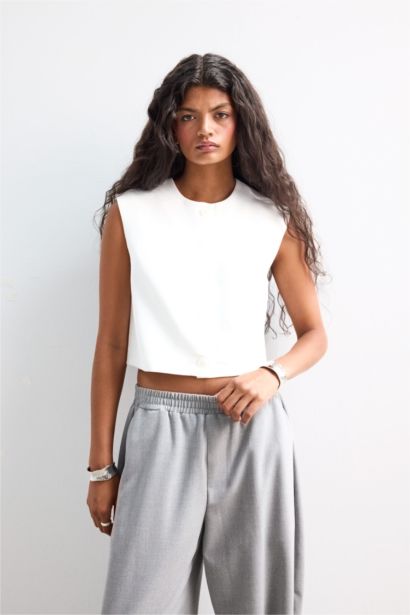 Crop Crew Neck Crepe Vest