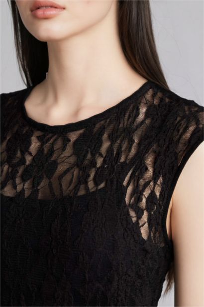 Slim Fit Crew Neck Lace Sleeveless Maxi Dress