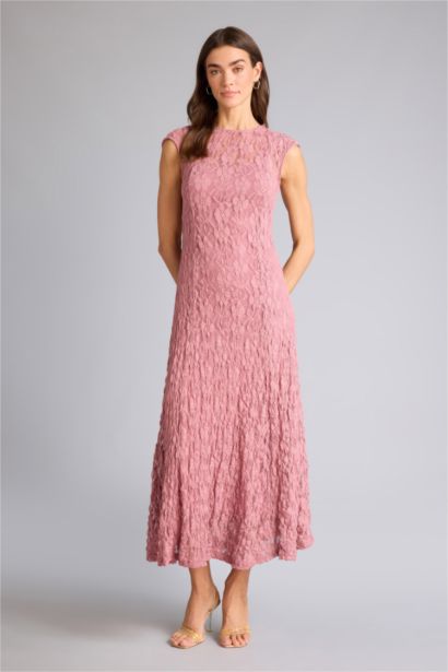 Slim Fit Crew Neck Lace Sleeveless Maxi Dress