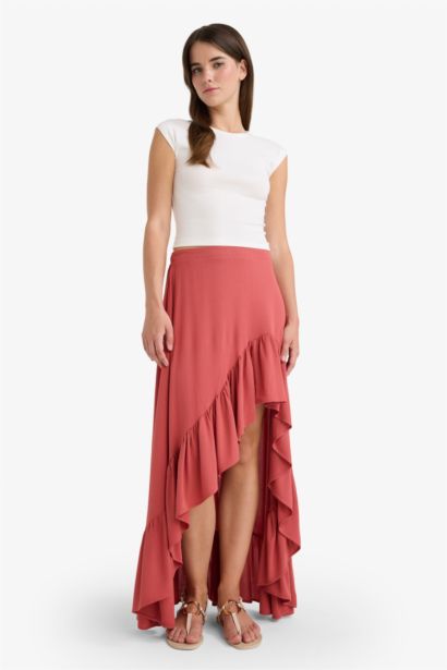 Asymmetric Crinkle Fabric Normal Waist Midi Skirt