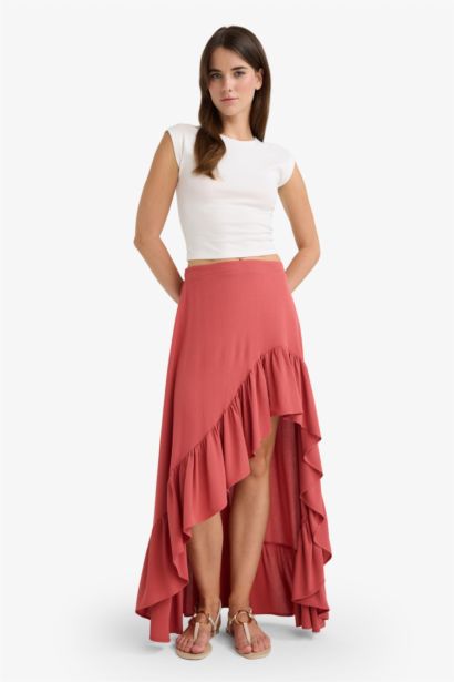 Asymmetric Crinkle Fabric Normal Waist Midi Skirt