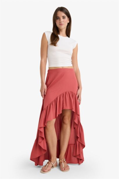 Asymmetric Crinkle Fabric Normal Waist Midi Skirt