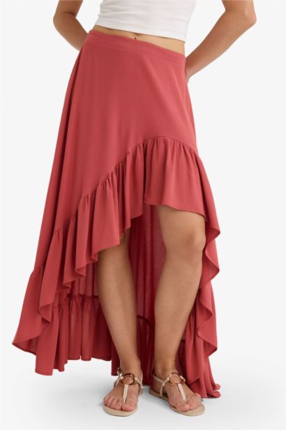 Asymmetric Crinkle Fabric Normal Waist Midi Skirt