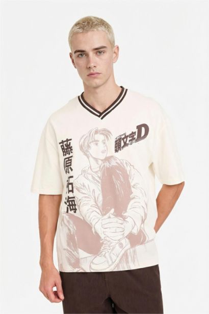 تيشيرت قصة مريحة بطبعة حرف D