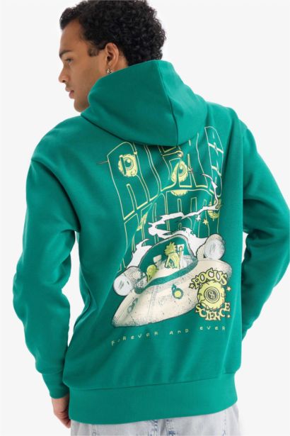 Boxy Fit Rick and Morty Licensed Printed Hoodie