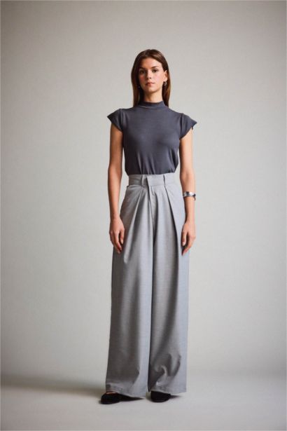 بنطرون برجل واسع وايد ليج بجيب وخصر عالي