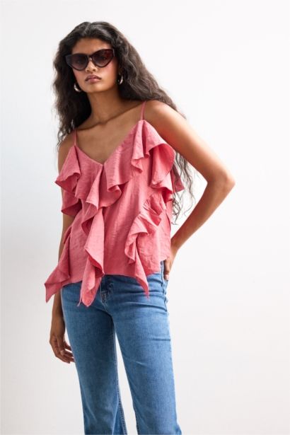 Regular Fit V-Neck Modal Flounce Thin Strappy Blouse