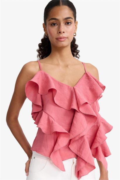 Regular Fit V-Neck Modal Flounce Thin Strappy Blouse