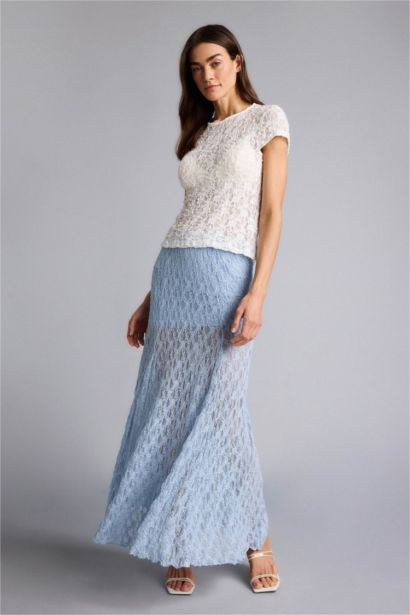 تنورة طويلة دانتيل بقصة A بخصر عادي مبطن