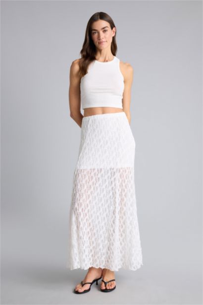 A Cut Lace Lined Normal Waist Maxi Knitted Skirt