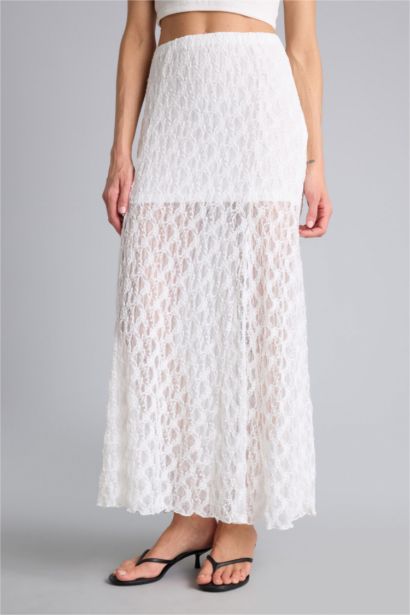 A Cut Lace Lined Normal Waist Maxi Knitted Skirt