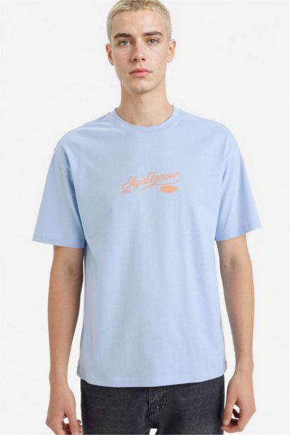 %100 Pamuk Boxy Fit Baskılı Tişört