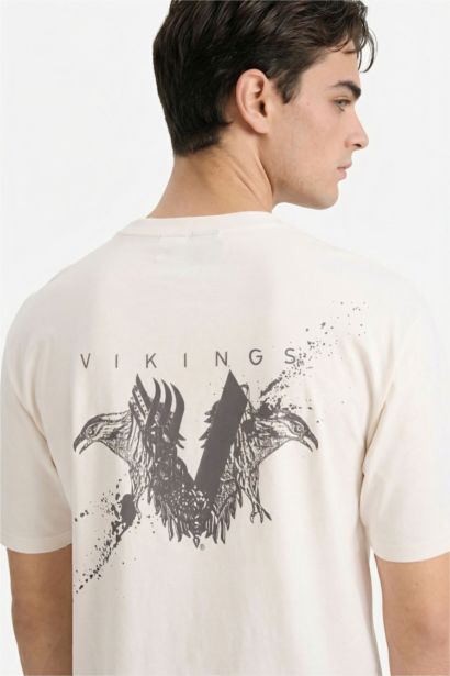 T-shirt imprimé Vikings à col rond et manches courtes Coupe boxy