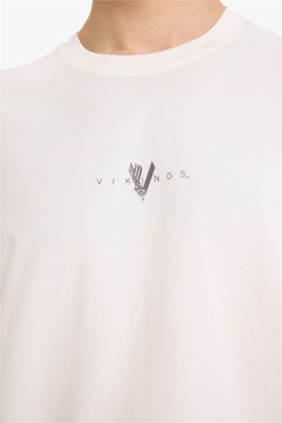 T-shirt imprimé Vikings à col rond et manches courtes Coupe boxy