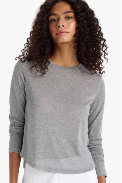 T-shirt à manches longues et col rond Coupe régulière