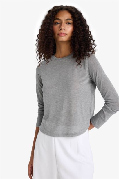 T-shirt à manches longues et col rond Coupe régulière