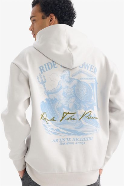 سويت شيرت مطبوع أوفر سايز بياقة عالية