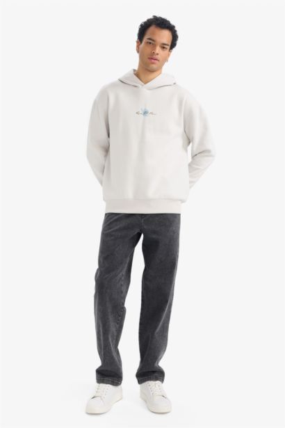 سويت شيرت مطبوع أوفر سايز بياقة عالية