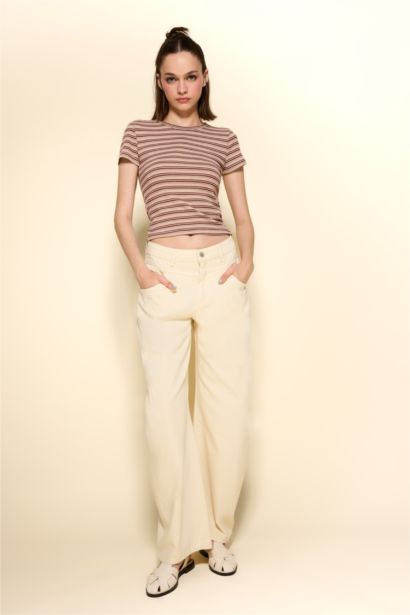 %100 Pamuk Baggy Fıt Normal Bel Gabardin Pantolon