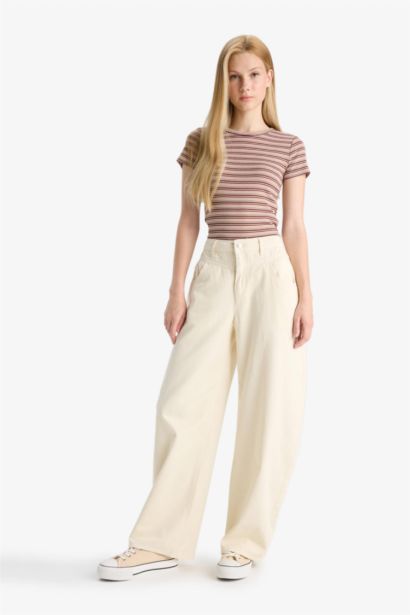 %100 Pamuk Baggy Fıt Normal Bel Gabardin Pantolon