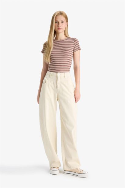 %100 Pamuk Baggy Fıt Normal Bel Gabardin Pantolon