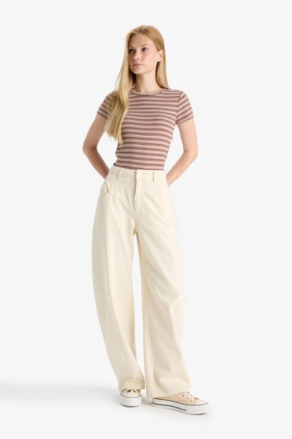 %100 Pamuk Baggy Fıt Normal Bel Gabardin Pantolon