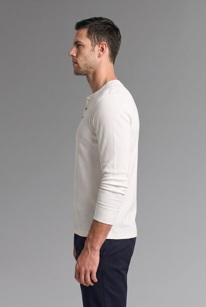 Cotton Slim Fit Henley Neck Waffle Long Sleeve T-Shirt