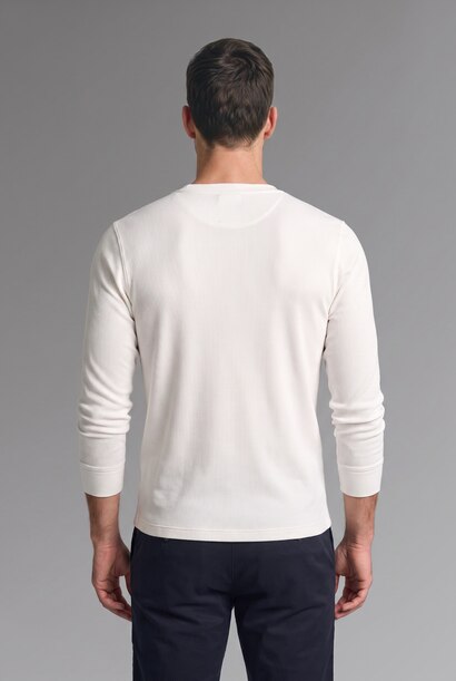 Cotton Slim Fit Henley Neck Waffle Long Sleeve T-Shirt