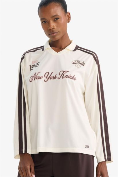NBA New York Knicks Oversize Tulle Long Sleeve Polo T-shirt