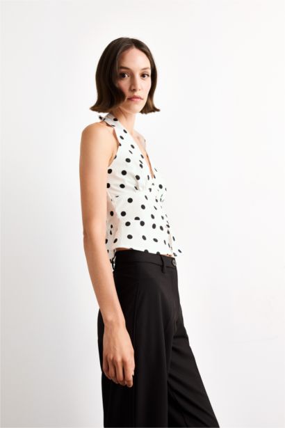 Blouse en popeline Col halter à pois Coupe ajustée