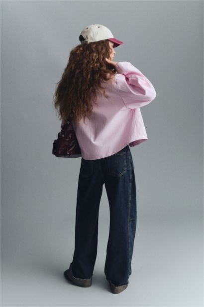 بنطرون جينز باريل فيت بخصر عالي