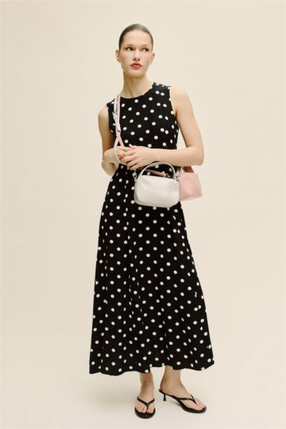 Puantiyeli Poplin Midi Elbise