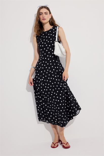Puantiyeli Poplin Midi Elbise