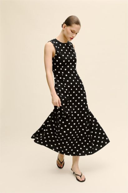 Puantiyeli Poplin Midi Elbise