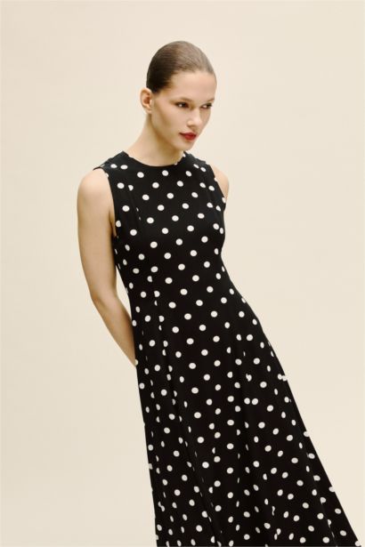 Puantiyeli Poplin Midi Elbise