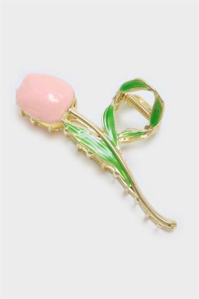 Woman Pink Tulip Hair Clip