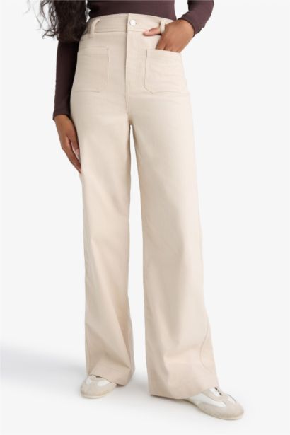 Straight Fit Regular Hem Patch Pocket Gabardine Trousers