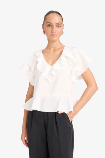 Regular Fit V-Neck Short Sleeve Blouse