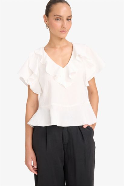 Regular Fit V-Neck Short Sleeve Blouse