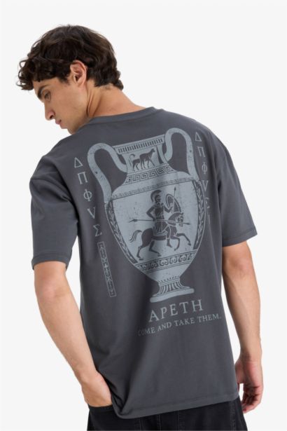 T-shirt boxy en coton imprimé au dos à col rond et manches courtes