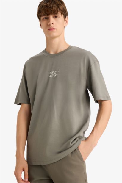 T-shirt boxy en coton imprimé au dos à manches courtes et col rond