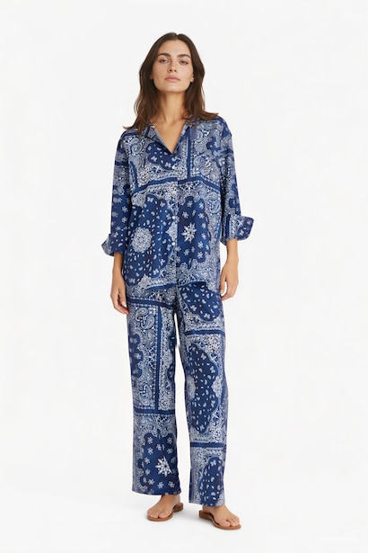 Regular Fit Şal Desenli Plaj Pantolonu