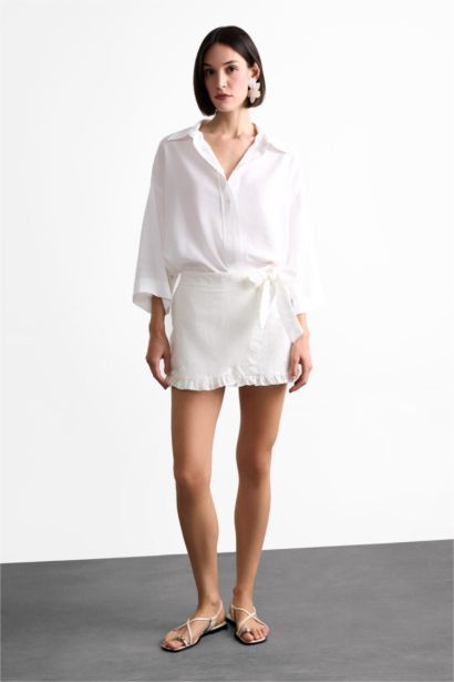 Bağlamalı Beyaz Mini Şort Etek