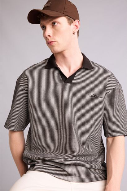 Dokulu Boxy Fit Polo Tişört