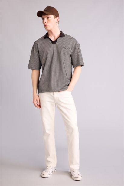 Dokulu Boxy Fit Polo Tişört