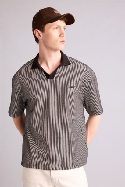 Dokulu Boxy Fit Polo Tişört