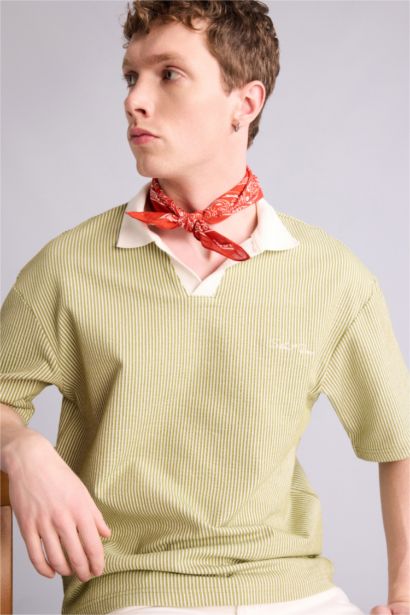 Dokulu Boxy Fit Polo Tişört