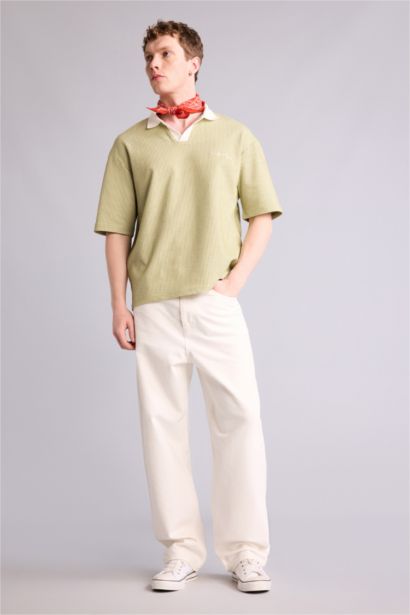 Dokulu Boxy Fit Polo Tişört